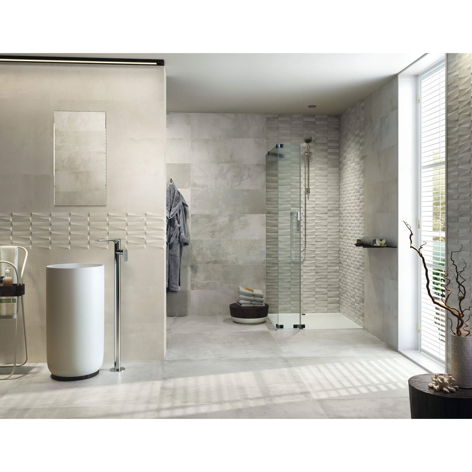 Modern white cylindrical pedestal sink seattle 1801 gris matt with sleek chrome faucet for bathroom use