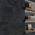 Dark gray shale black 30 x 60cm marble-effect wall tiles with subtle veining for modern interiors