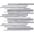 Shard metal mosaic silver metallic rectangular tile with brushed finish in staggered horizontal arrangement