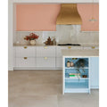 Gold-colored minimalist kitchen range hood sherborne porcelain light with sleek rectangular design and smooth metallic finish