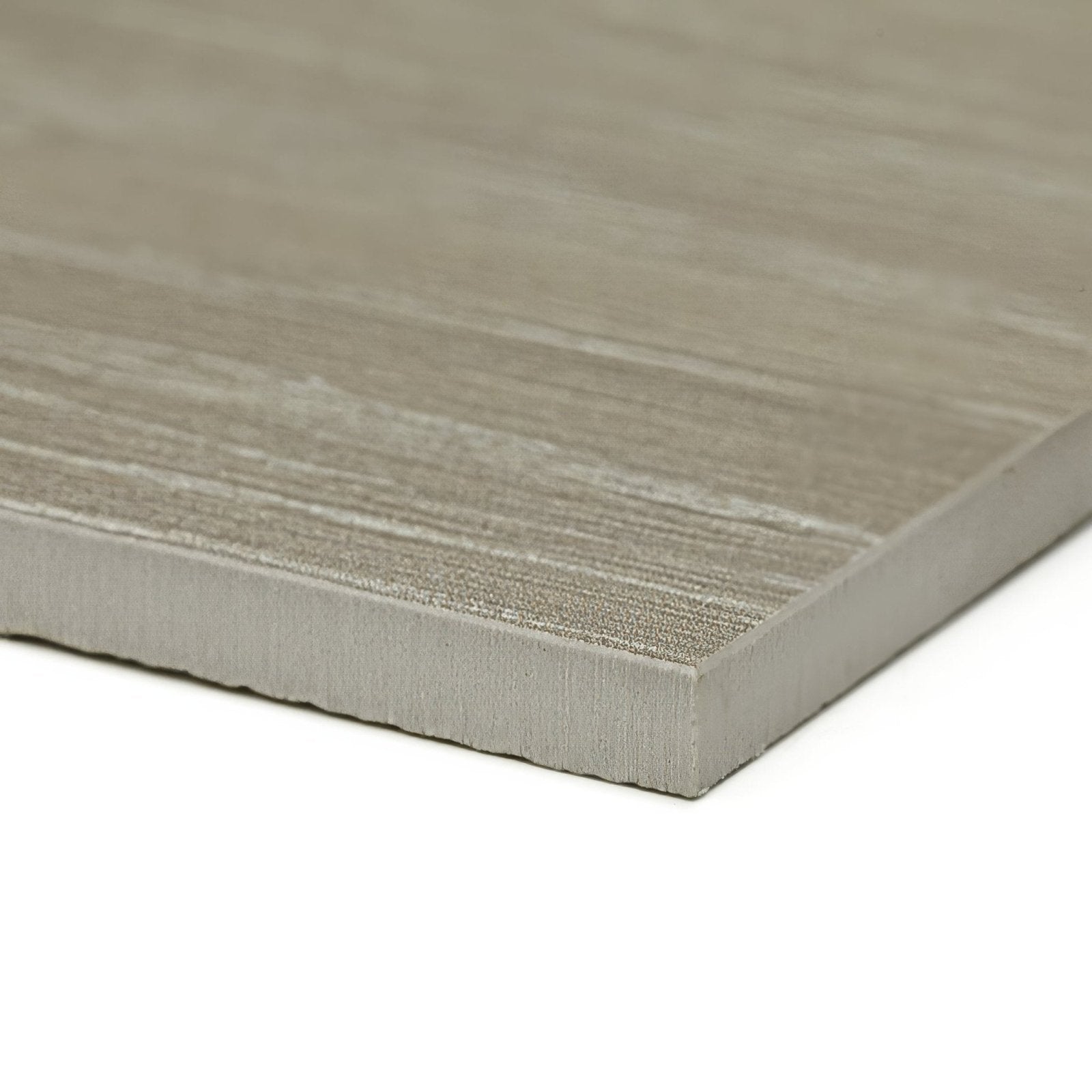 Gray wood-grain textured sherwood oak tile 20 x 120cm with matte finish and slightly raised edges