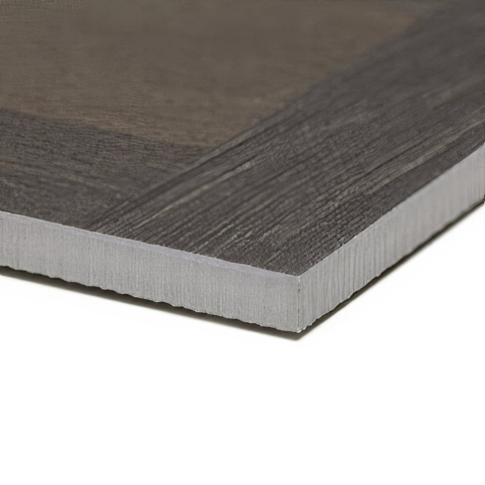 Dark gray faux wood plank sherwood rowan 80 x 80cm with textured surface and visible grain pattern