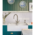 Shoreline Ceramic Chalk White white ceramic tiles with a farmhouse sink and chrome tap