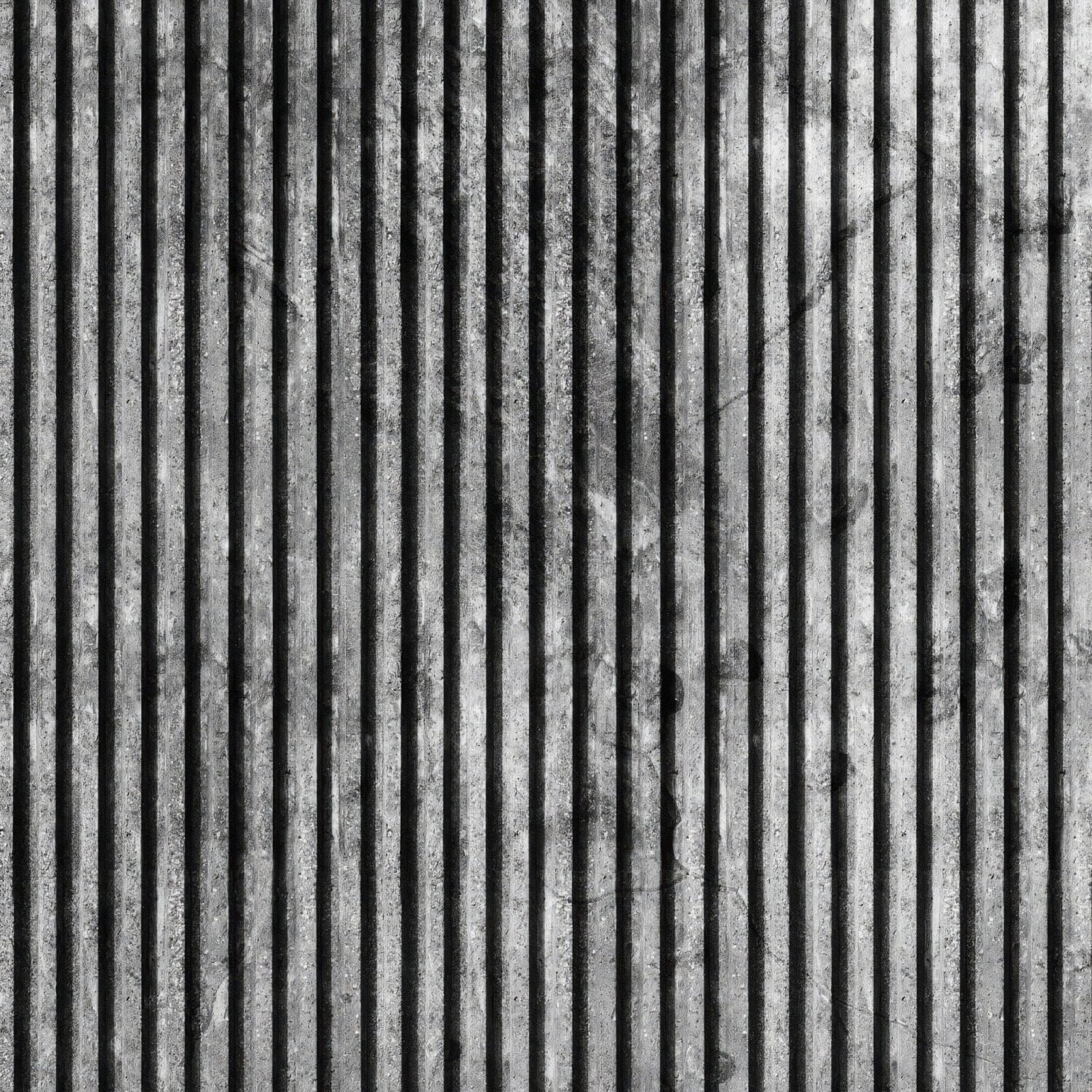 Shower panel grey concrete slat effect with corrugated metal sheet and vertical ridges textured surface