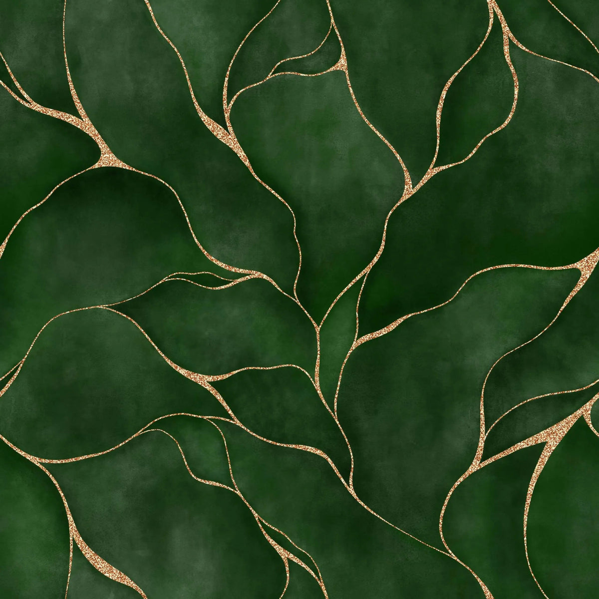 Shower panel kintsugi green featuring deep emerald wallpaper with delicate glittering gold leaf patterns