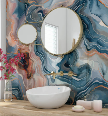 Shower Panel Marble Alcohol Ink in Peach & Blue