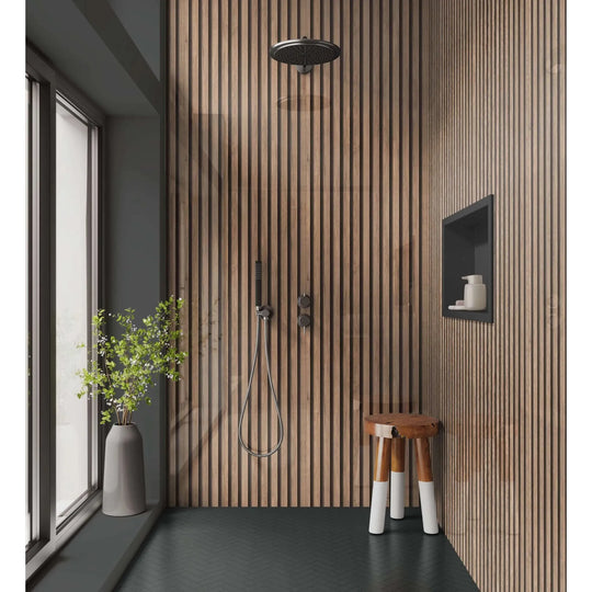 Shower Panel Pale Walnut Acoustic Slatted