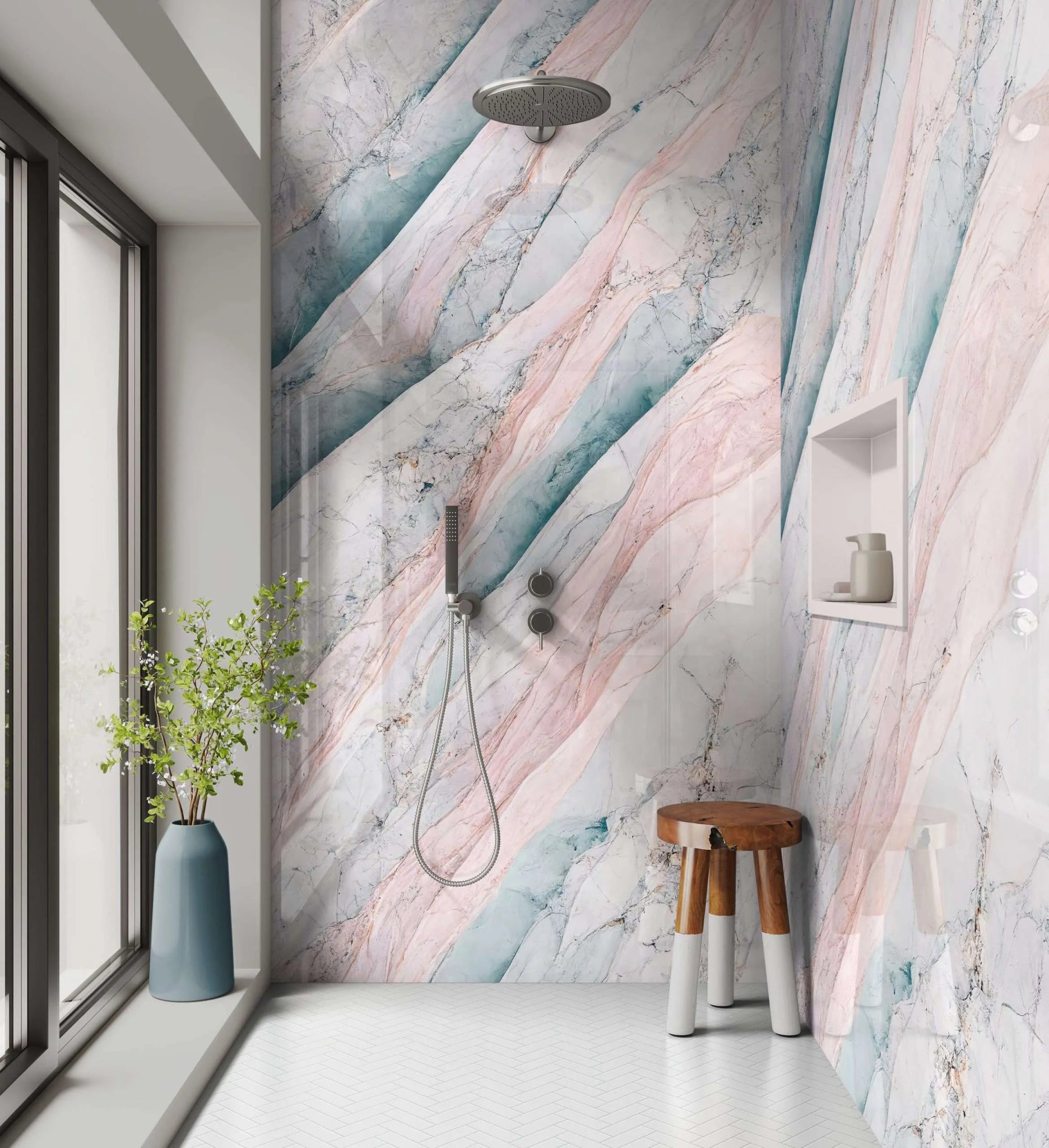 Shower Panel Pink Blue Lamura Marble
