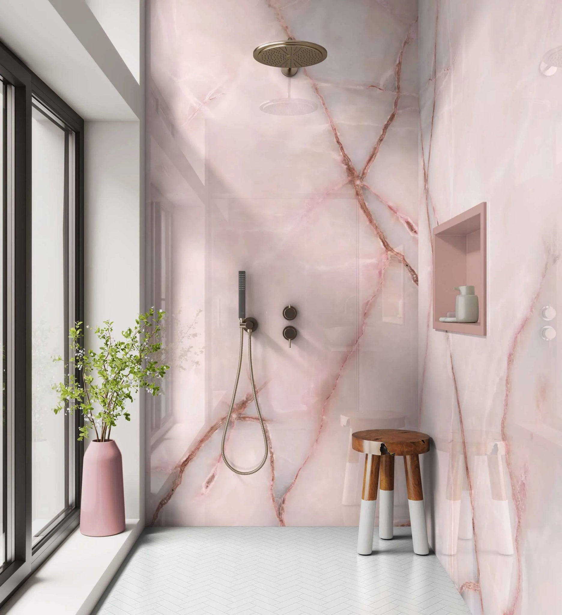 Shower Panel Pink Veined Marble