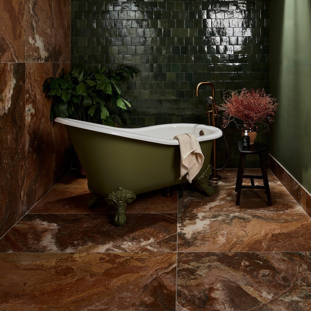 Sicilia Porcelain Brushed brown marble-effect tile