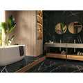 Siena 1815 Negro Polished black marble-effect tiles with a vanity and gold fixtures