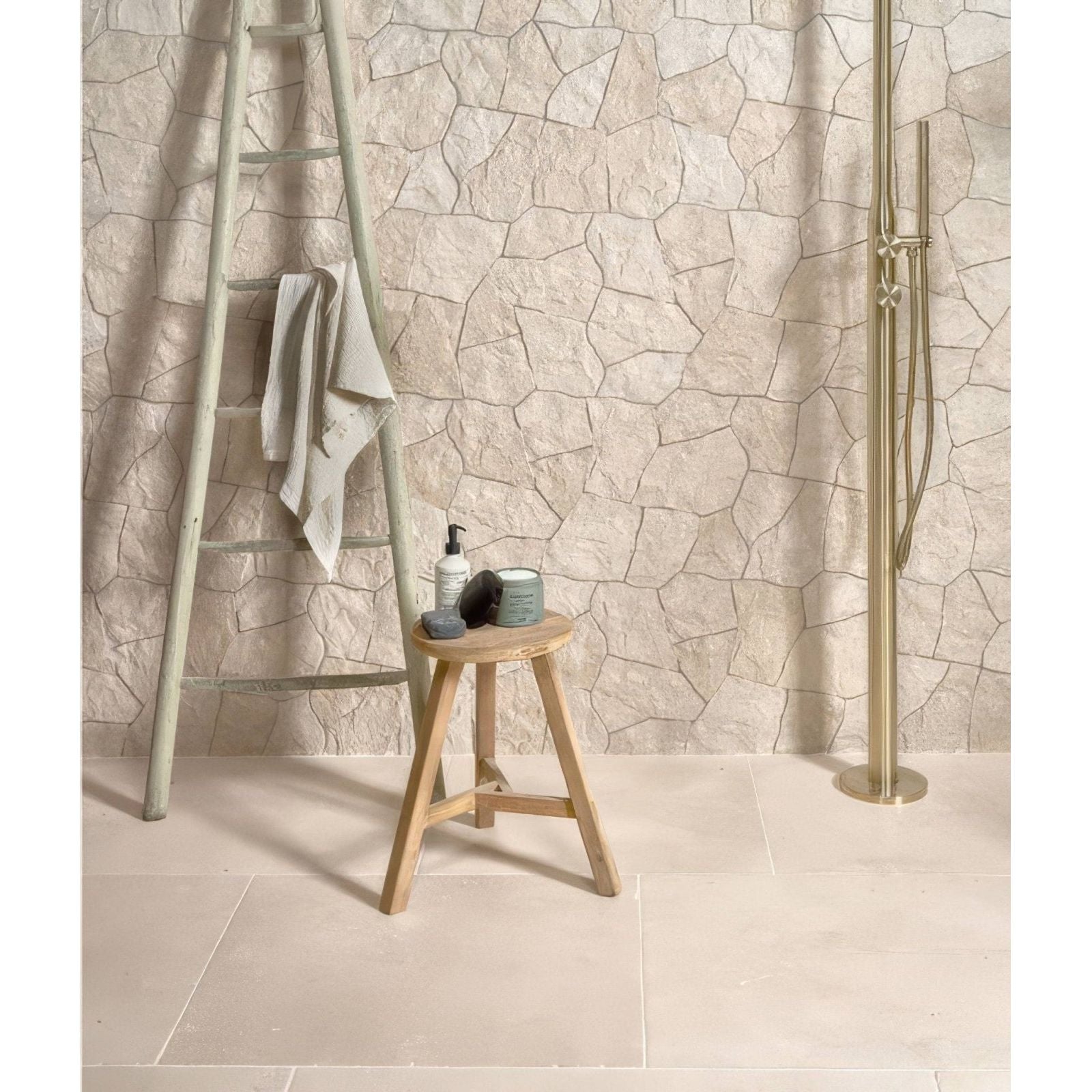 Sierra Porcelain Textured beige stone-effect porcelain wall tiles