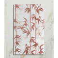 Silk screen ceramic lantau bamboo chocolate panel with reddish brown foliage on white background and bamboo theme