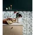 White distressed ceramic planter featuring dark green and burgundy silk screen ceramic lantau bamboo smoke green leaves