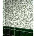 Green and white leaf-patterned glossy silk screen ceramic tiles for willow cottage spring leaf decor