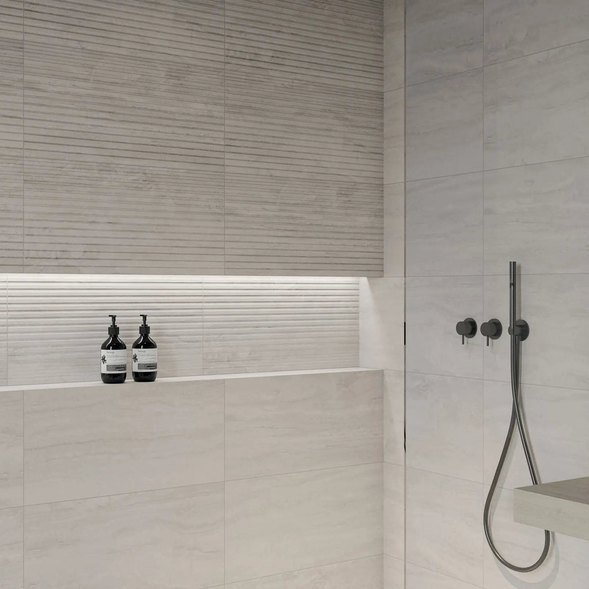 Lapis Light Grey Struktura Décor 29.8 x 59.8cm ceramic stone effect tile room setting