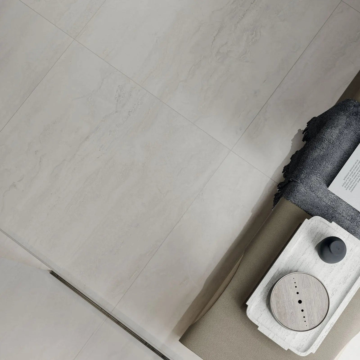 Lapis Light Grey Matt 59.8 x 59.8cm porcelain stone effect tile room setting