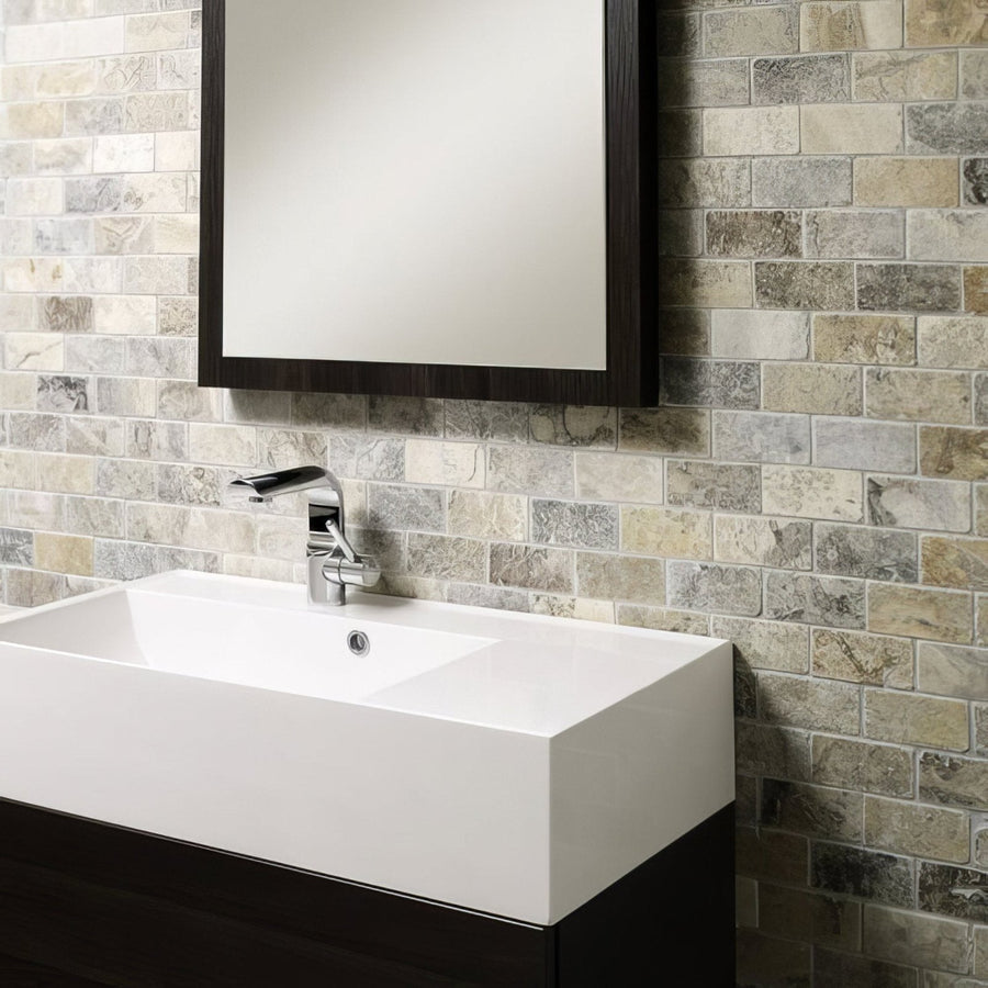 Silver Grey Travertine Brick Mosaic Wall & Floor Tile