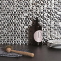 Silver Link Aluminium Mosaic silver hexagonal aluminium mosaic with an amber soap dispenser