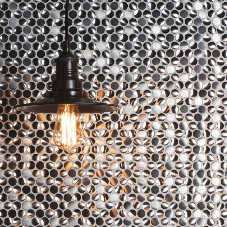 Silver Link Aluminium Mosaic silver hexagonal aluminium mosaic with a black vintage pendant light