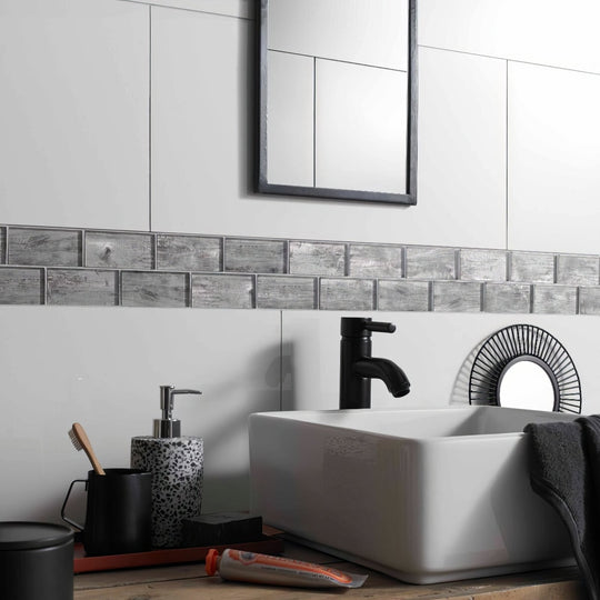 Silver Wood Effect Glass Brick Mosaic