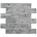 Silver wood effect glass brick mosaic showing gray glass mosaic tile with rustic wood grain pattern