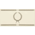 Cream-colored rectangular tile with elegant black laurel wreath and braided borders in charcoal grey on county white