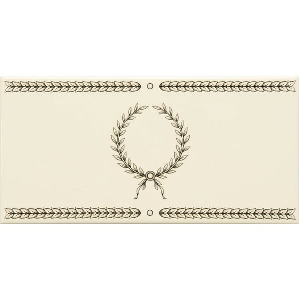 Laudatory Wreath Charcoal Grey on County White Ceramic Wall Tile