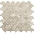 Silver-toned brushed metal fish-scale mosaic tile with subtle texture from skathi gold scale mixed finish aluminum mosaic