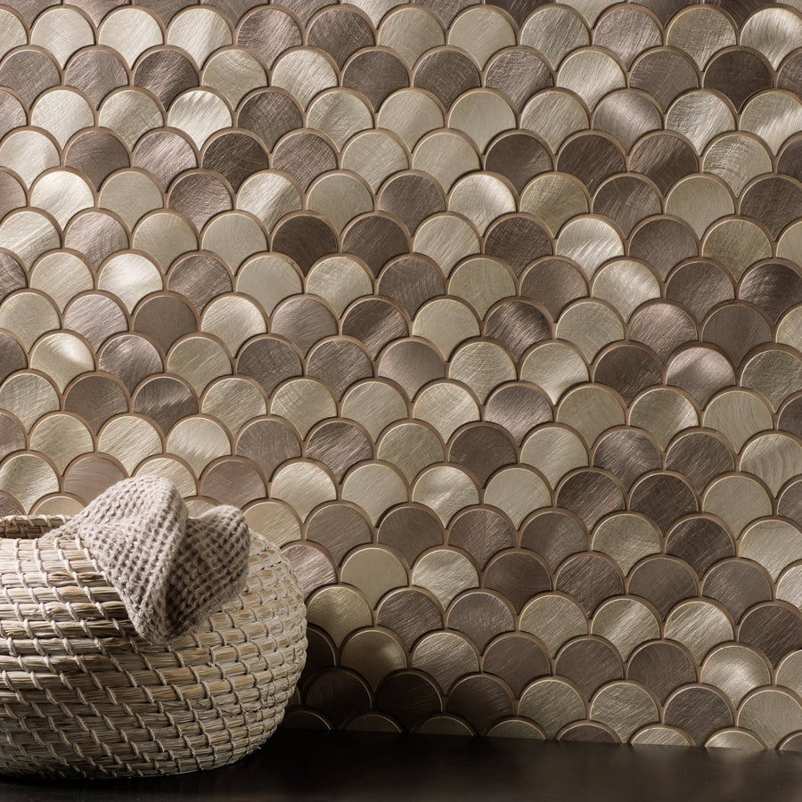 Skoll Beige Mix Scale Aluminium Mosaic Wall & Floor Tile