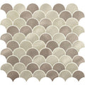 Beige and taupe metallic fish-scale aluminium mosaic tile with brushed finish for wall and surface decoration