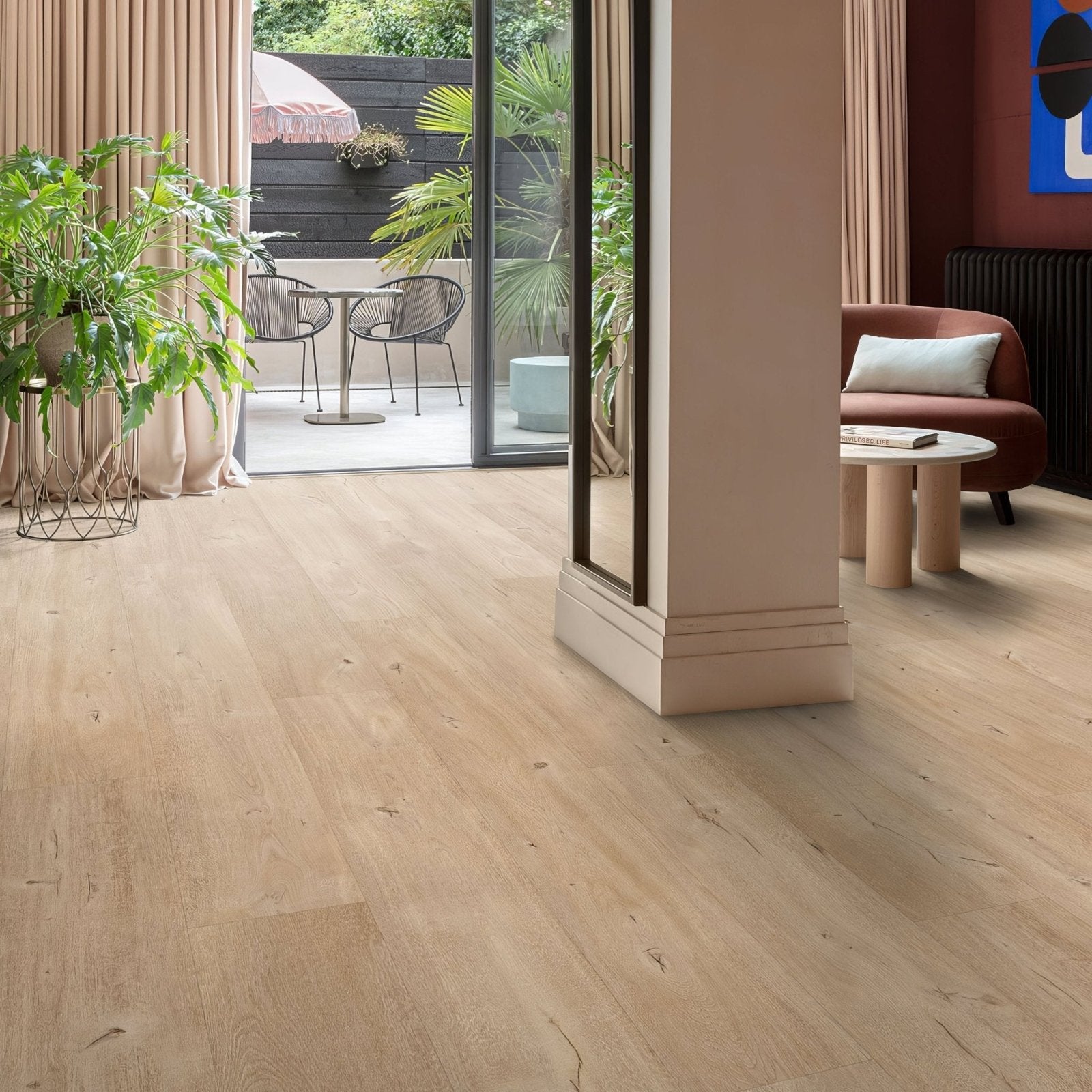 Skyfall f094 xl vinyl planks with light oak color and natural wood grain pattern in hardwood flooring style