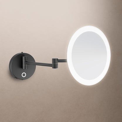 Sloane Round LED Magnifying Mirror in Black - Origins Living, view 2