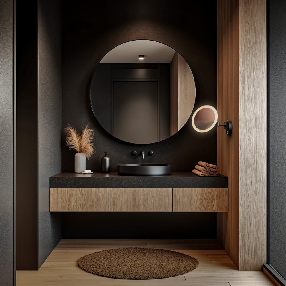Sloane Round LED Magnifying Mirror in Black - Origins Living