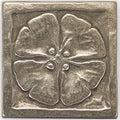 Small foundry moonblossom inset silver-toned metal tile with raised four-leaf clover and textured worn surface