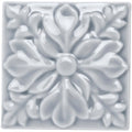 Snape Hampstead square glossy white ceramic tile with embossed floral design featuring symmetrical petals and leaves
