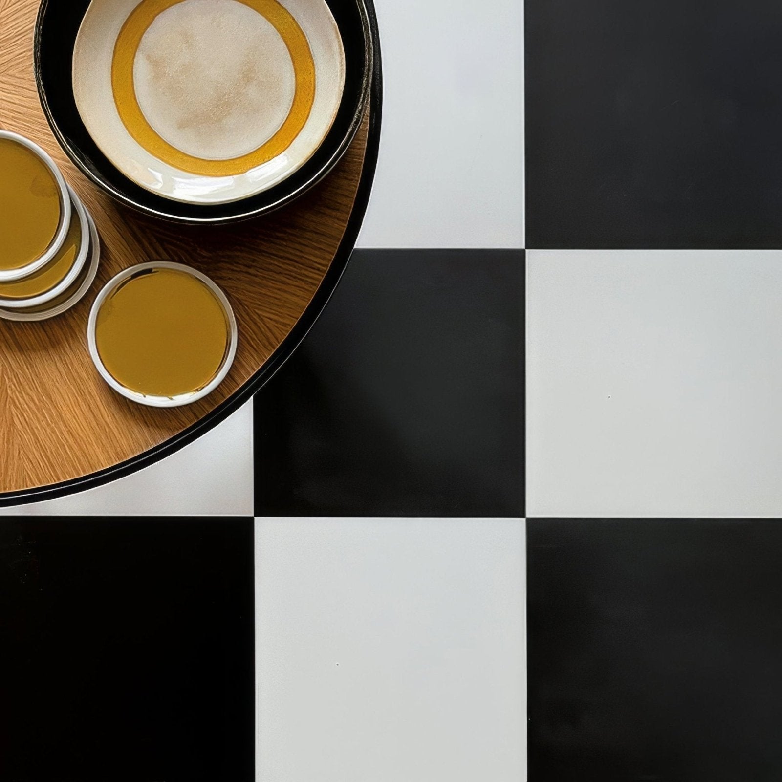 Sorrento black porcelain tile with black and white checkered pattern for stylish flooring solutions