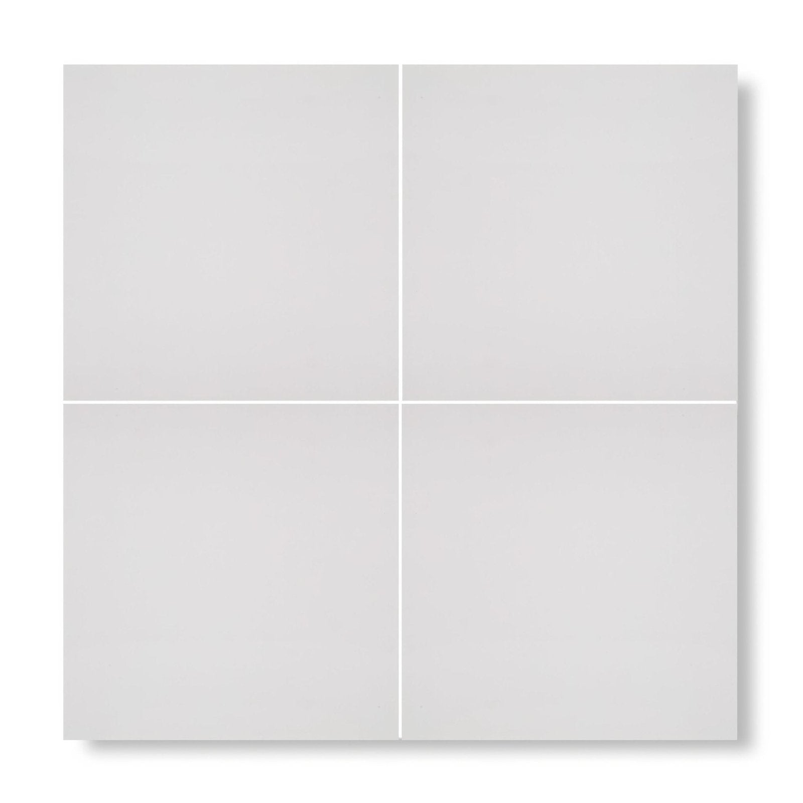Four matte white porcelain tiles arranged in a grid showcasing sorrento white porcelain tile product