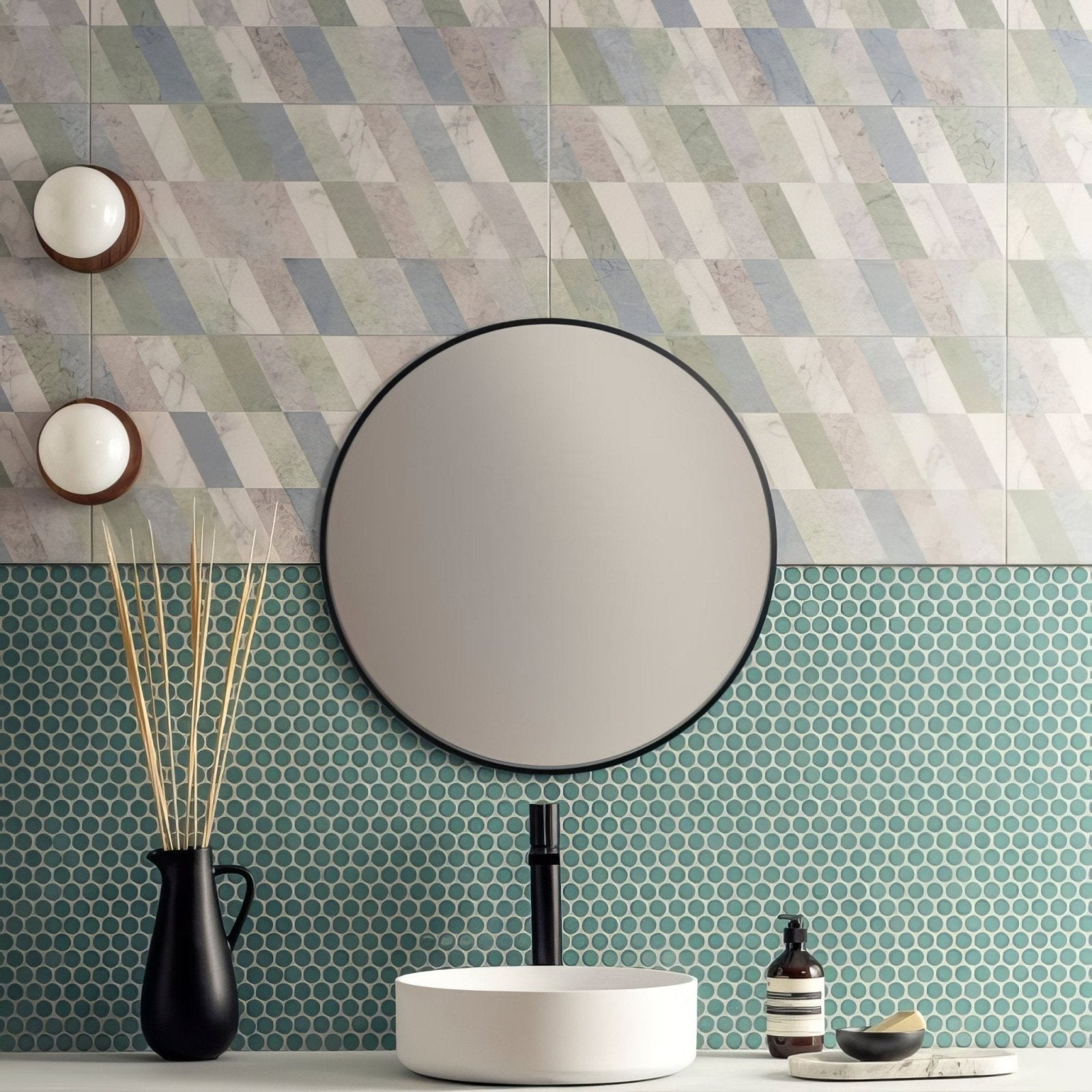 Round black-framed South Beach Collins mirror 60x30cm with sleek modern design for stylish home decor
