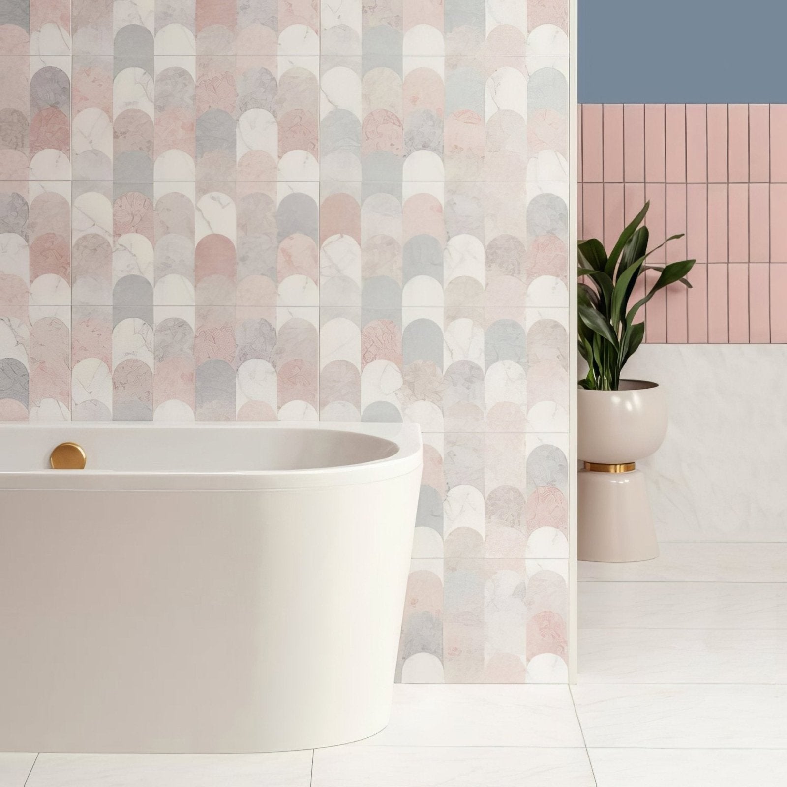 White freestanding South Beach Delano 60x30cm bathtub with a gold-toned faucet in a modern bathroom setting