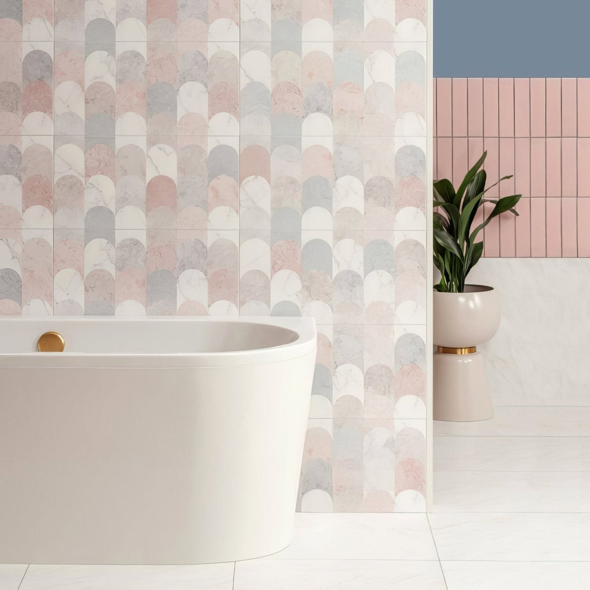 White freestanding South Beach Delano 60x30cm bathtub with a gold-toned faucet in a modern bathroom setting