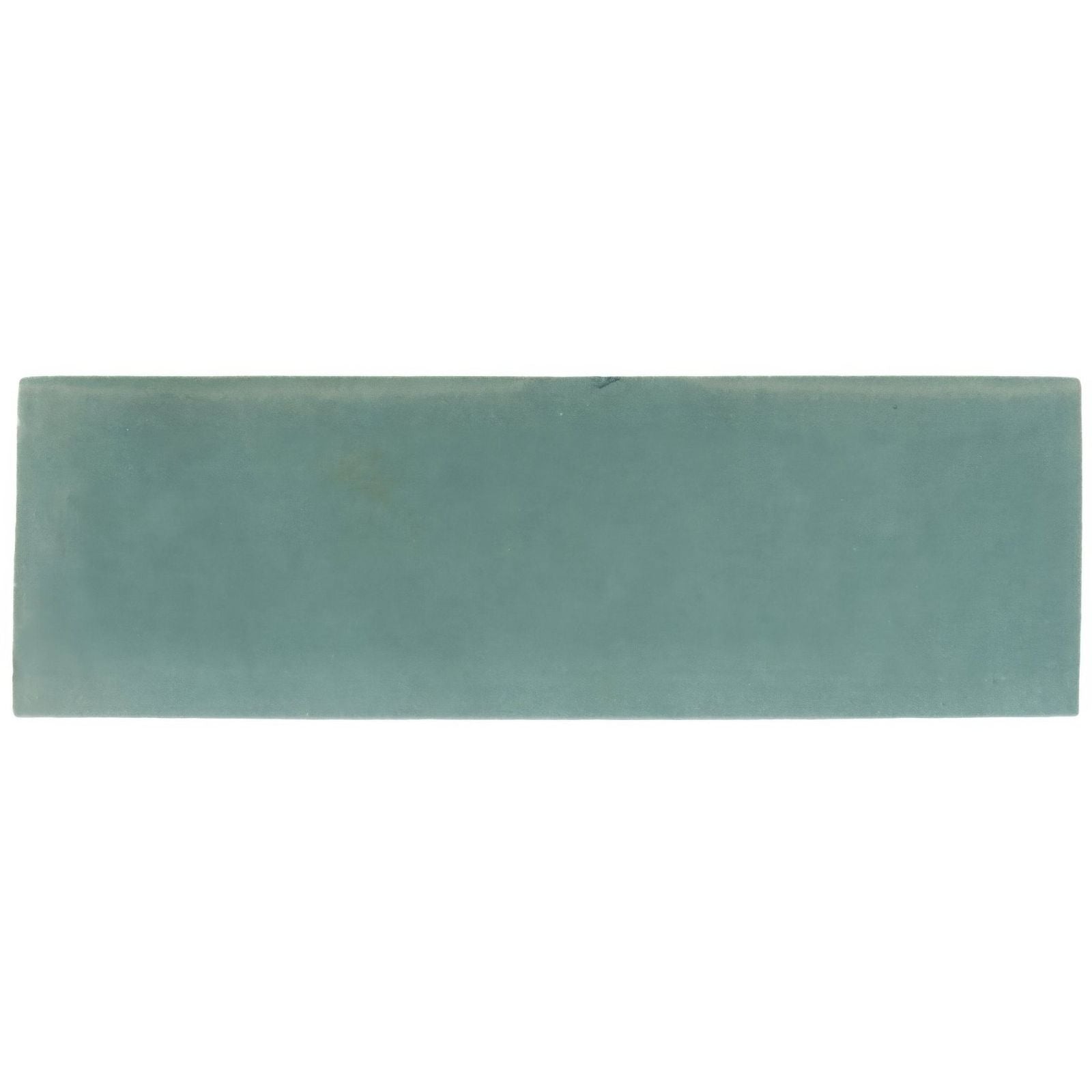 A rectangular matte-finished teal ceramic tile with subtle tone variations and textured surface south cliff sage brick tile