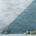Blue gradient subway tile wall featuring south cliff teal brick ceramic tiles ideal for modern interiors