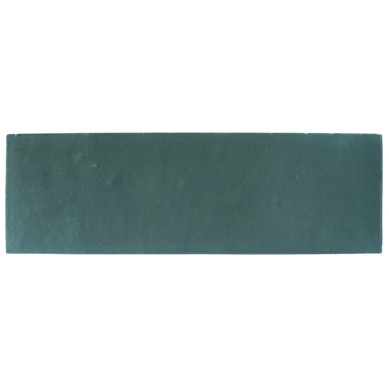 A rectangular matte teal ceramic tile with subtle texture from south cliff brick tile collection