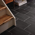 Spanish black 25 x 40 chipped edge riven dark gray slate tiles with natural texture and subtle veining