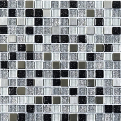 Sparkle Chrome, Black, White Glass & Metal Mix Mosaic