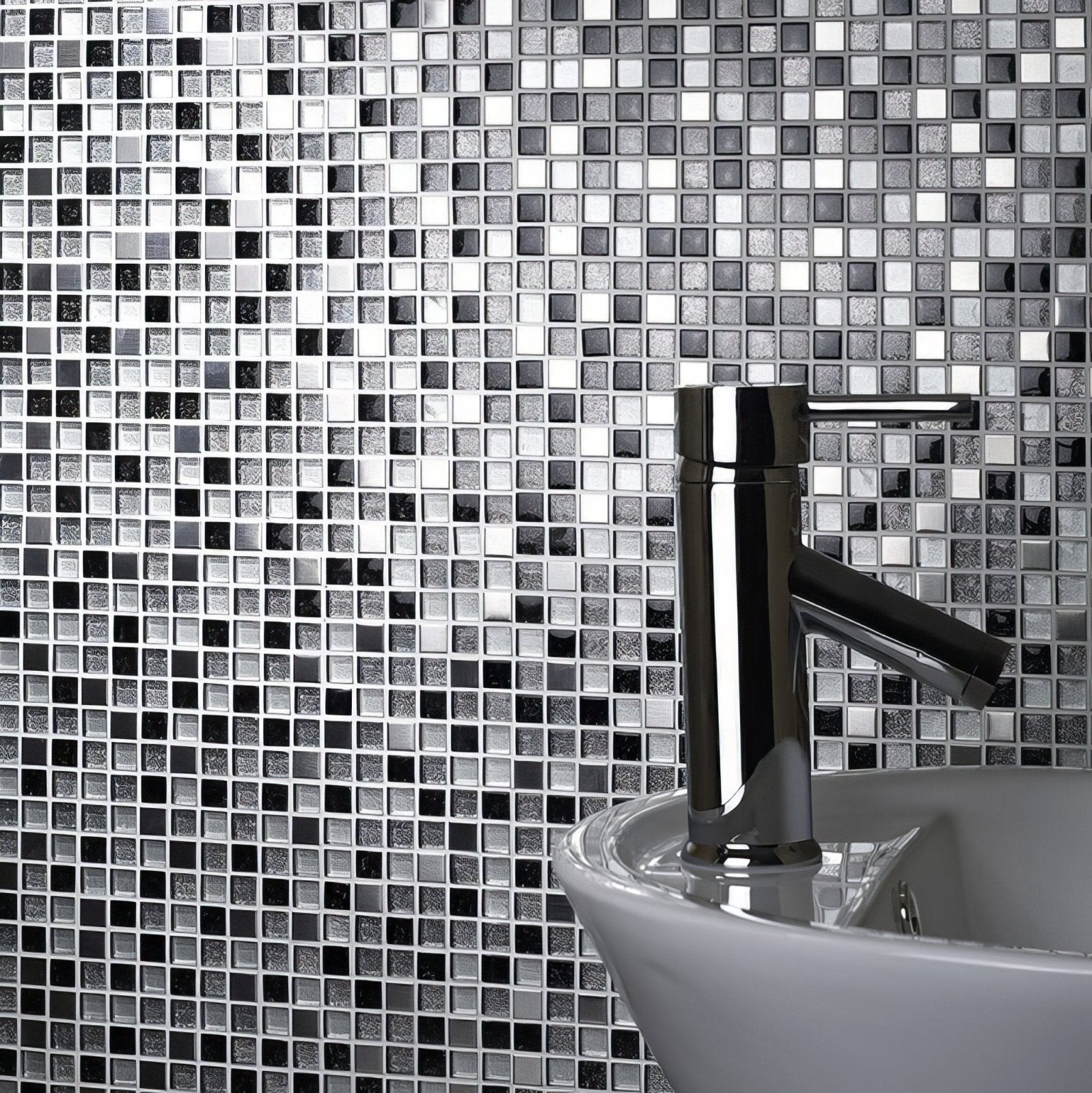 Sparkle Chrome, Black, White Glass & Metal Mix Mosaic