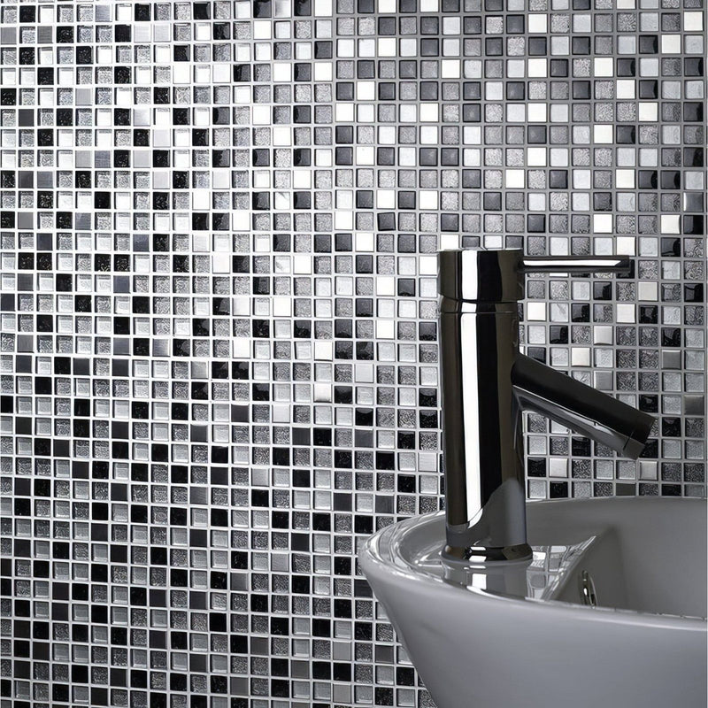 Sparkle Chrome, Black, White Glass & Metal Mix Mosaic