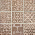 Set of nine vintage-style copper-toned embossed metal tiles with intricate geometric and floral patterns spirit copper mosaic