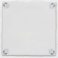 Spring April rose white ceramic tile 13 x 13cm with delicate green and lavender floral motifs at each corner